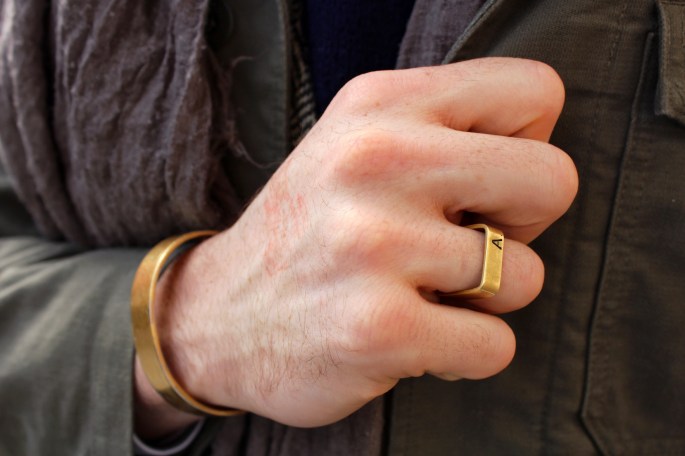 Engraved brass ring by Thea Grant
